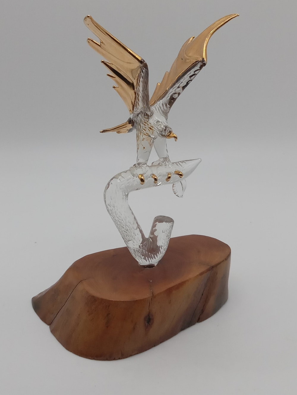 Glass Baron 22k Gold-Accented Glass Eagle on Wood Base Figurine